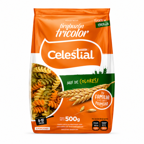 Fideo Tirabuzon Tricolor x 500gr